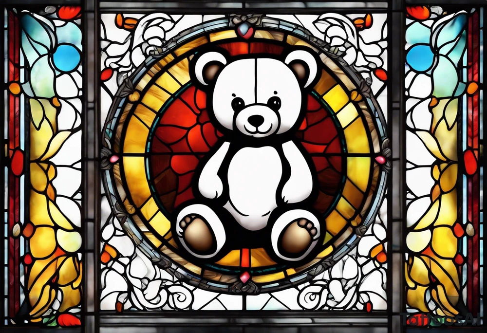 Teddy bear stained glass tattoo idea