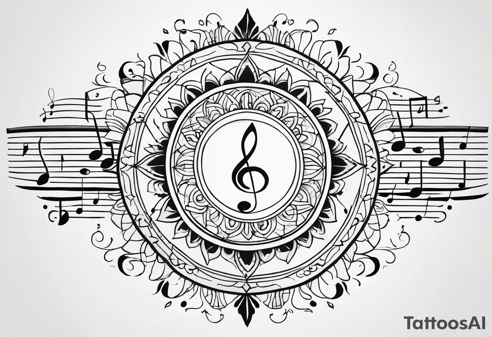 Mandala tattoo with music notes tattoo idea