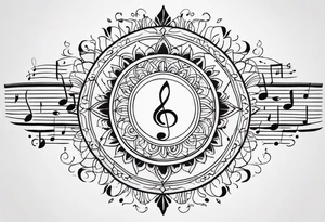 Mandala tattoo with music notes tattoo idea