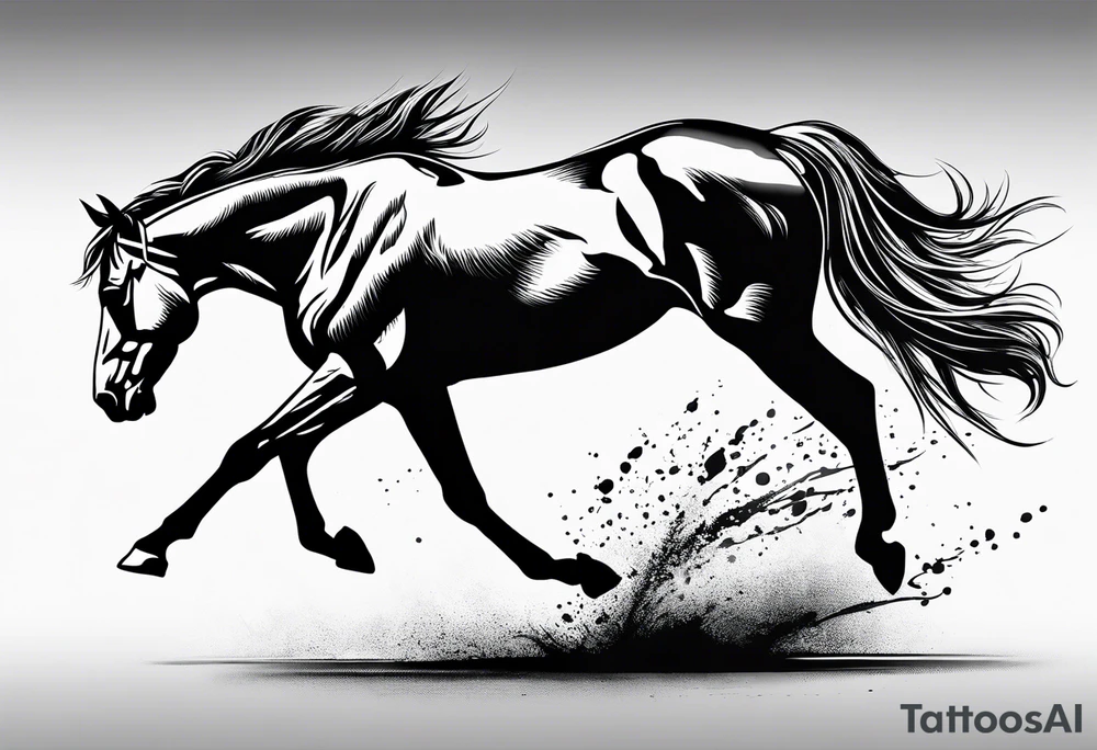 Mustang horse running along blood stomping tattoo idea