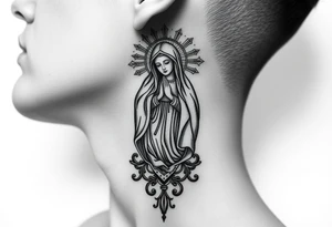 russian christian virgin mary neck design front facing tattoo idea