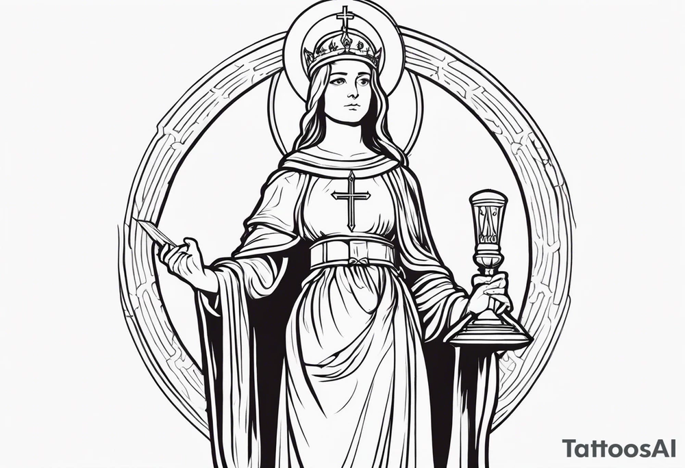 Saint Barbara  full body 
holding a chalice tattoo idea