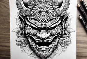 Japenese henya mask split tattoo idea