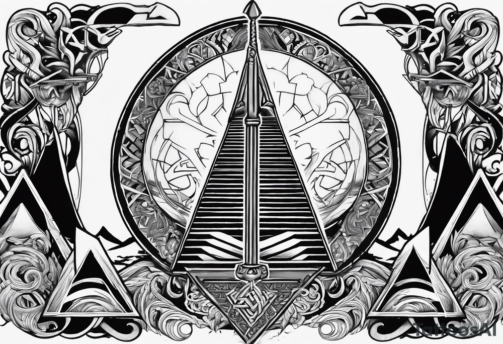 Valhalla sword shield stairs axe Valknut tattoo idea