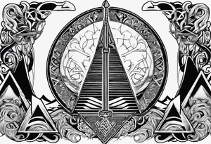 Valhalla sword shield stairs axe Valknut tattoo idea