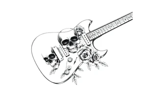 Electric guitar with skulls and roses printed on it tattoo idea