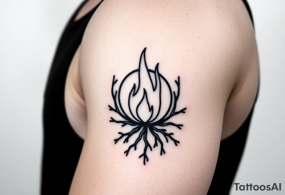 a round flame imprisoned in a roots circle tattoo idea