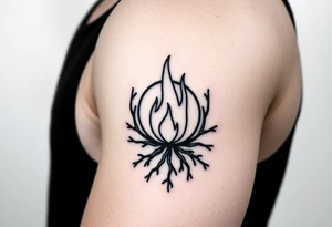 a round flame imprisoned in a roots circle tattoo idea