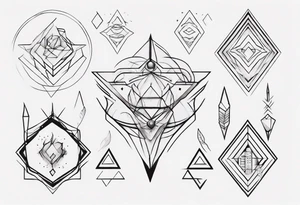 Create a unique tattoo concept incorporating geometric shapes and minimalist linework, suitable for the back of the forearm, representing simplicity and complexity in harmony tattoo idea