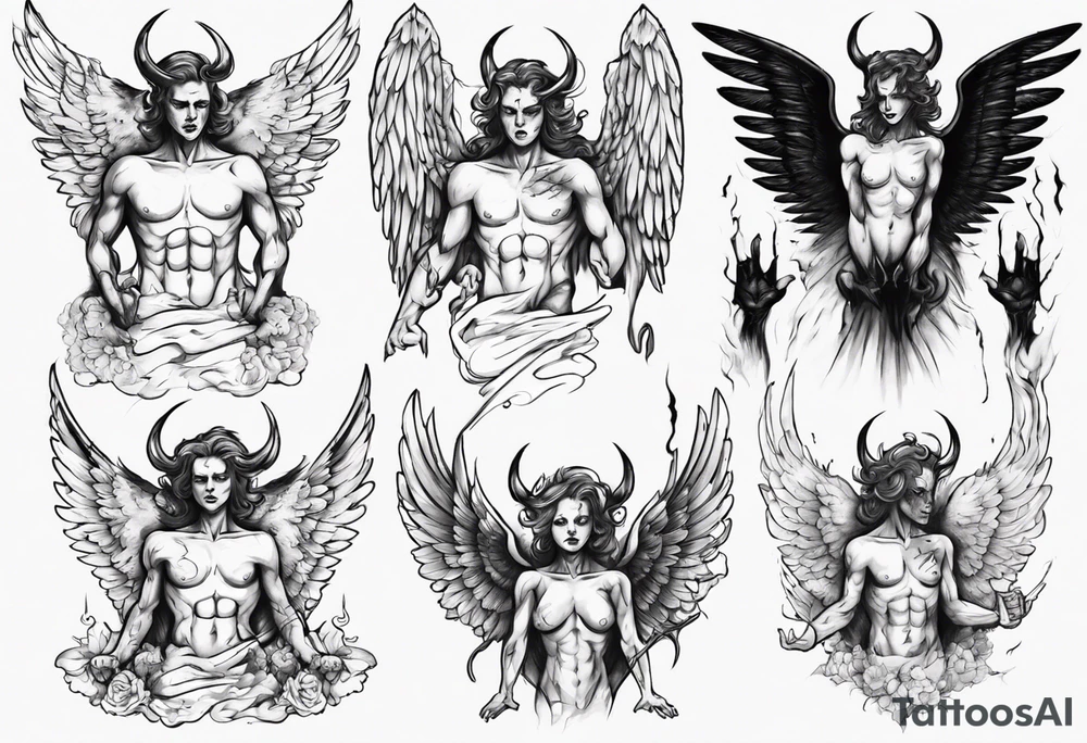 an angel being transformed into a demon tattoo idea