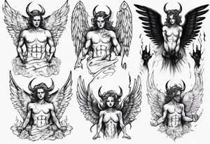 an angel being transformed into a demon tattoo idea