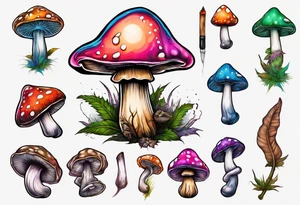 A psychedelic mushroom smoking a spliff tattoo idea