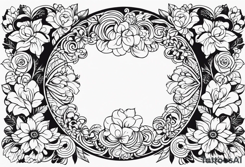 floral clouds circle vignette tattoo idea