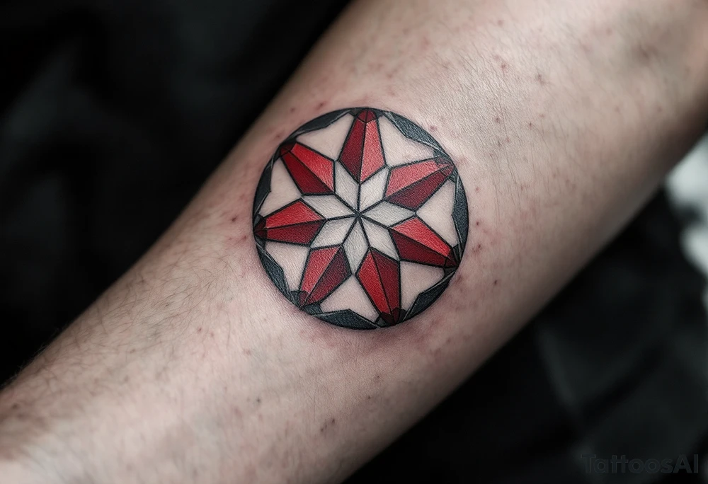ball composed of red geometric panels forming a star pattern, symbolizing Slavia’s badge. tattoo idea