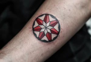 ball composed of red geometric panels forming a star pattern, symbolizing Slavia’s badge. tattoo idea