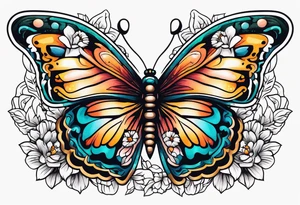 butterfly old school traditional vintage with flowers surrounding it tattoo idea