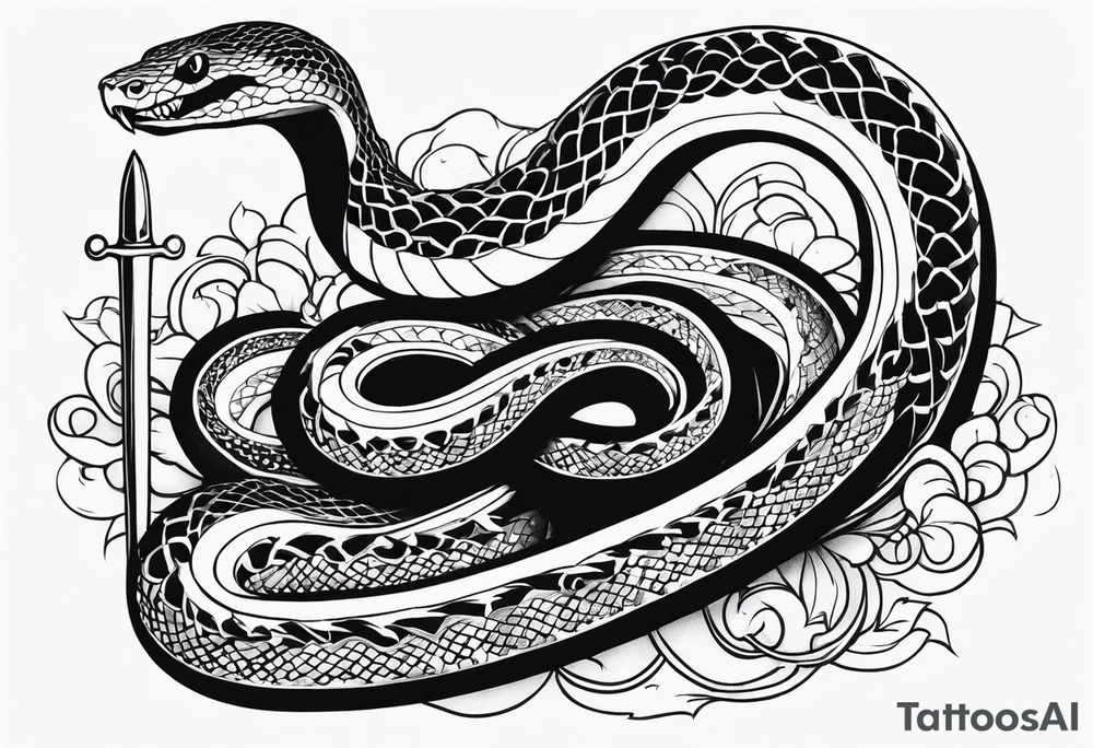 Aggresive Long Snake "phyton" with a sword, this design must be in a vertical vertical proportion. tattoo idea