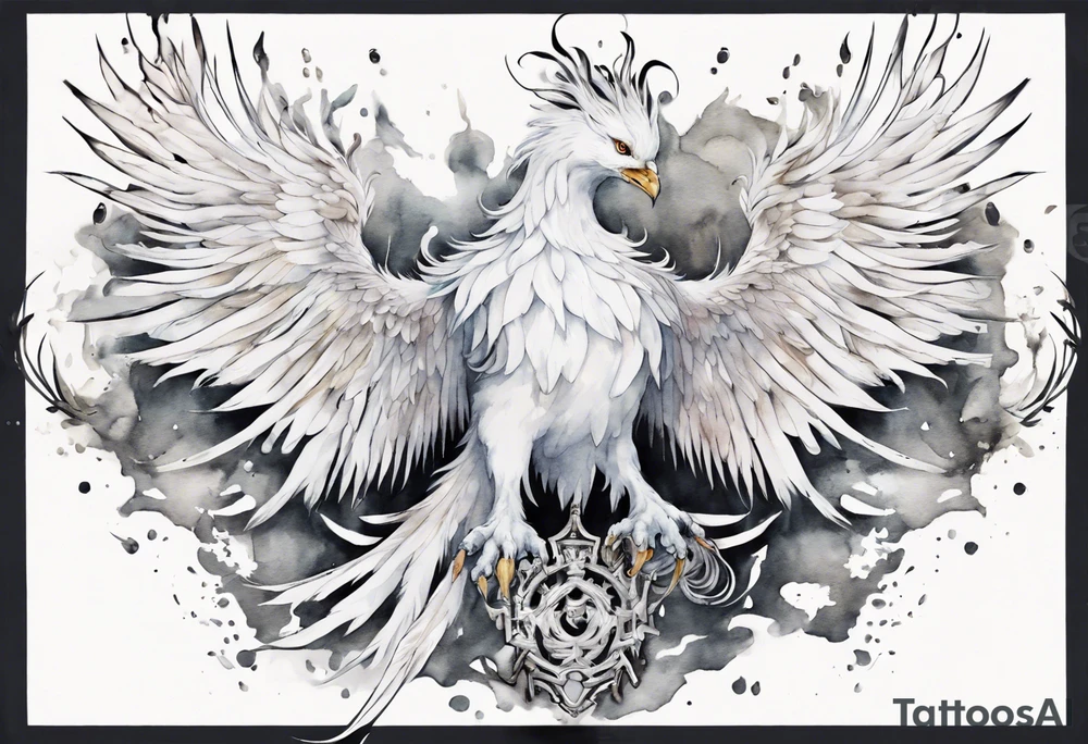 a white phoenix wearing iron crown tattoo idea