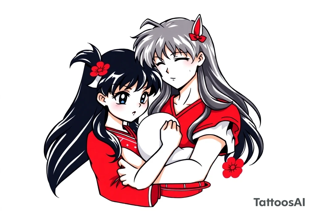 Please create an Inuyasha and Kagome 
tattoo where inuyasha is holding kagome tattoo idea