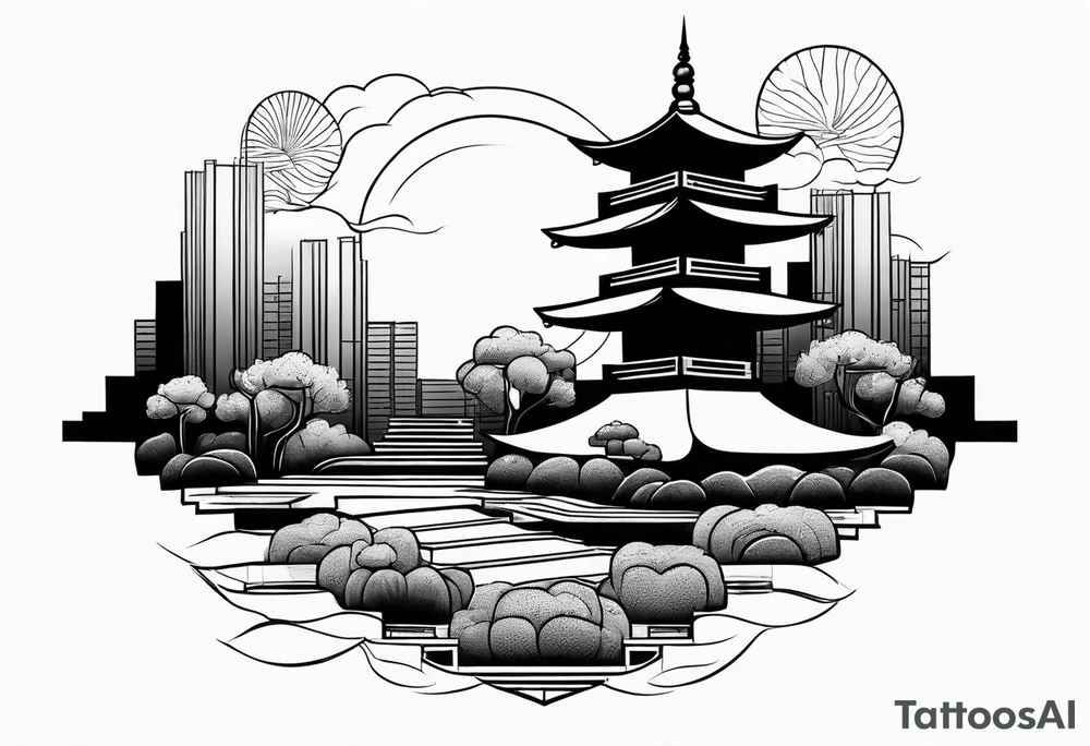 A Skyscraper with a Zen Garden on the Rooftop tattoo idea