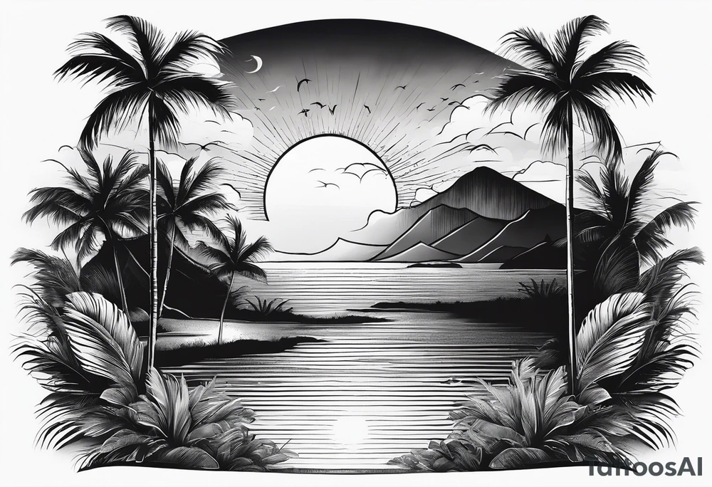 small fine line beach landscape on upper arm with palm trees tattoo idea small fine line beach landscape on upper arm with palm trees tattoo idea