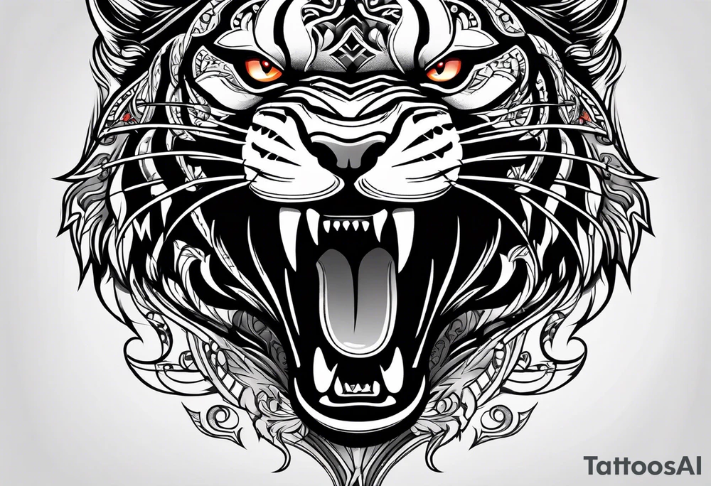 Angry panther with red-orange eyes tattoo idea