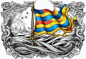 flag and Ukrainian trident fantasy tattoo idea