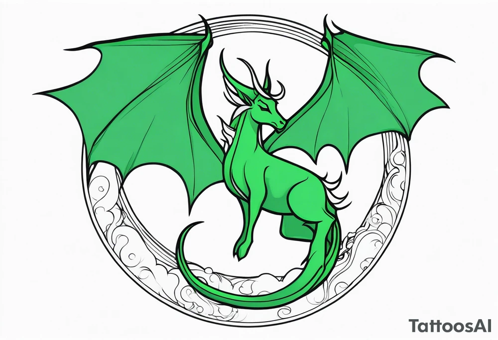 Moon fairy green dragon tattoo idea