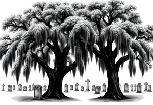 Oak trees with a lot of Spanish moss in a cemetery tattoo idea