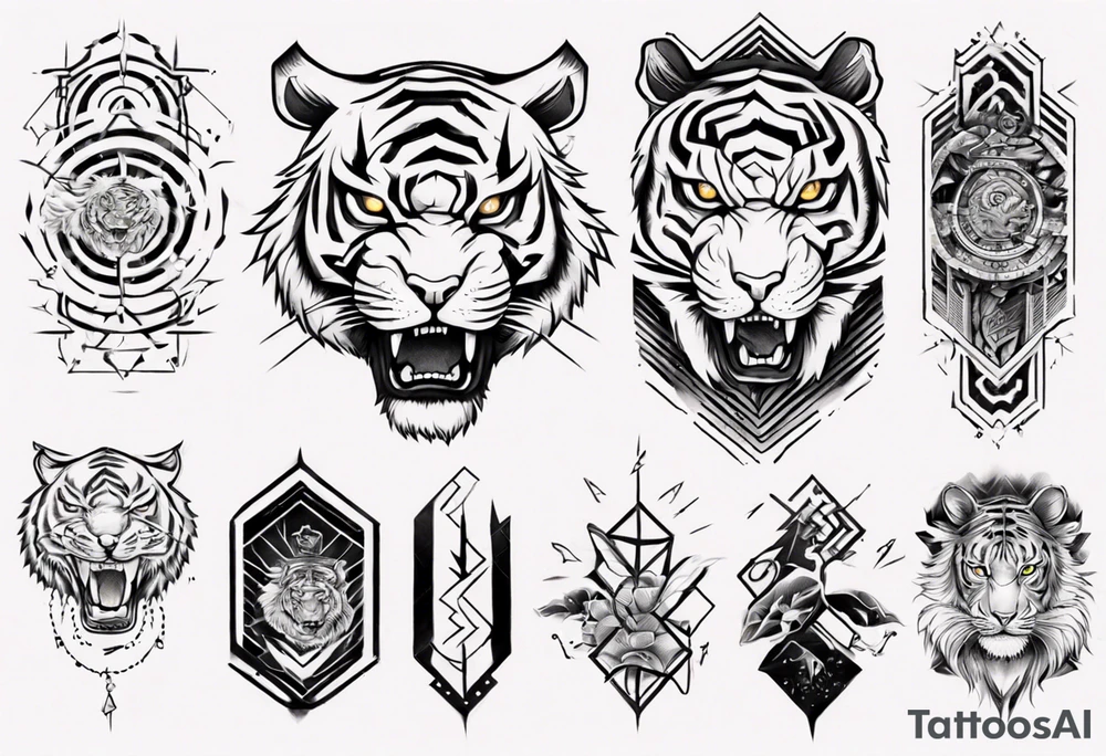 Forearm sleeve tattoo with a tiger and electricity tattoo idea