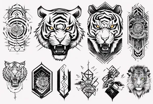 Forearm sleeve tattoo with a tiger and electricity tattoo idea