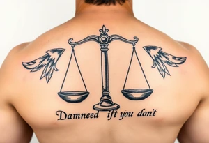 scales of justice that say "Damned if I do & Damned if I don't" tattoo idea