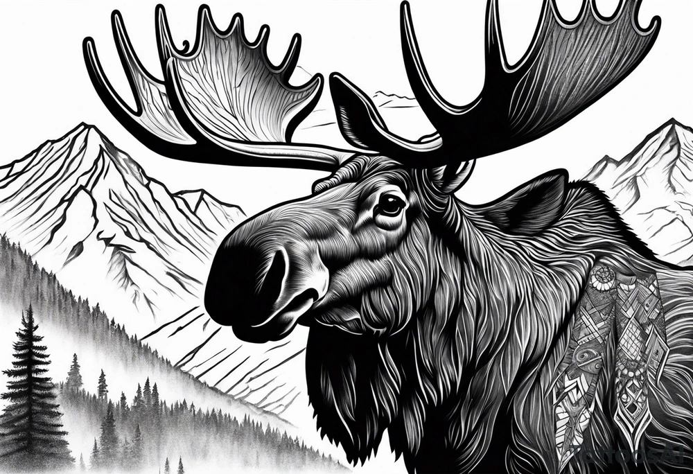 moose with mountain in the background tattoo idea