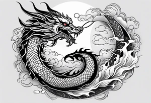 Chinese dragon, koi, water, black, shoulder tattoo idea