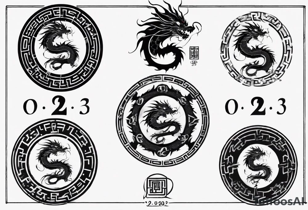 Chinese dragon in a circular shape with "02.03" written on its skin tattoo idea