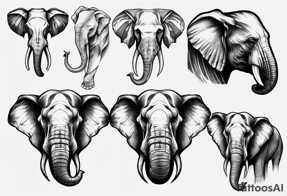 4 elephants heads family tattoo idea