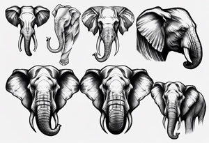 4 elephants heads family tattoo idea