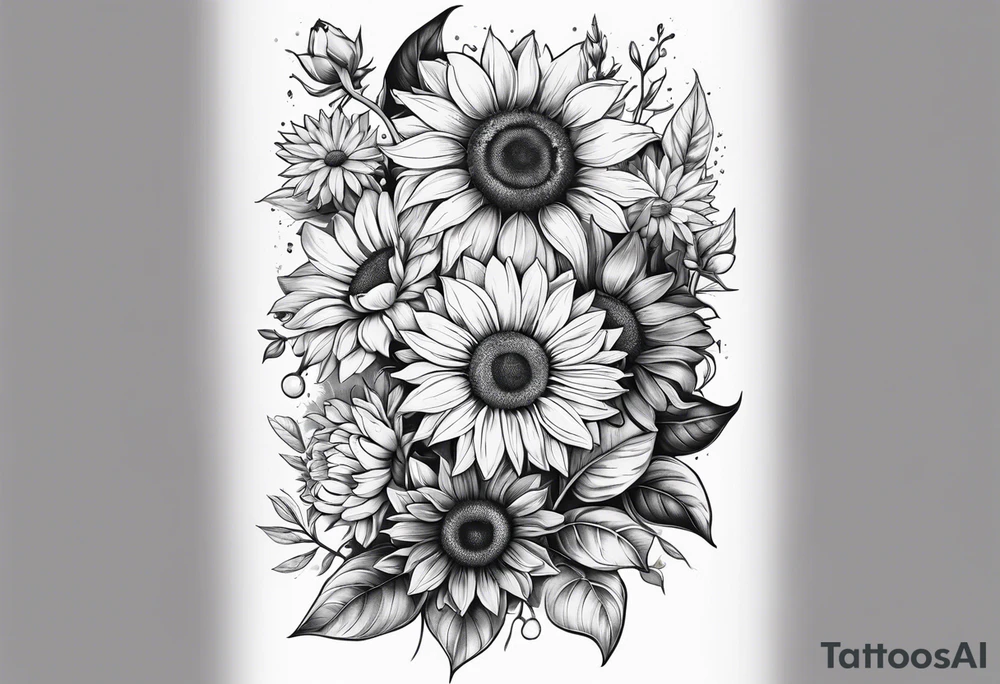 sunflowers, Daisy, wildflower, sleeve half tattoo idea