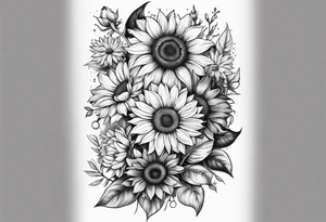 sunflowers, Daisy, wildflower, sleeve half tattoo idea