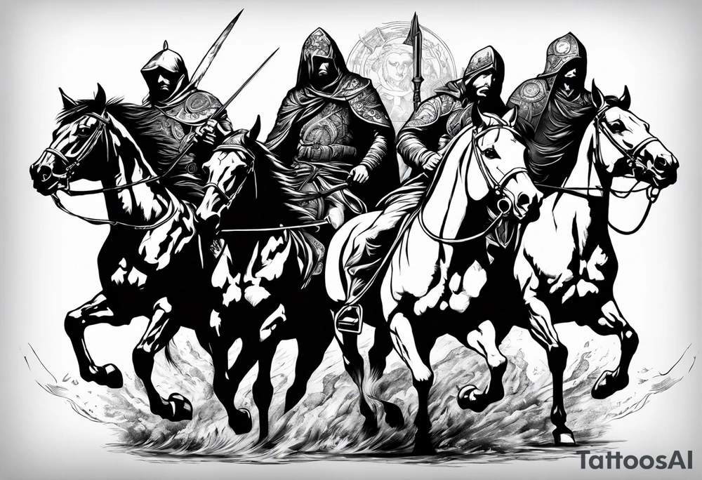 4 horseman of the apocalypse - Death, Famine, War, and Conquest tattoo idea