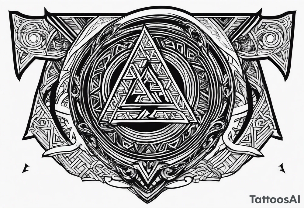 Valhalla sword shield axe Valknut tattoo idea