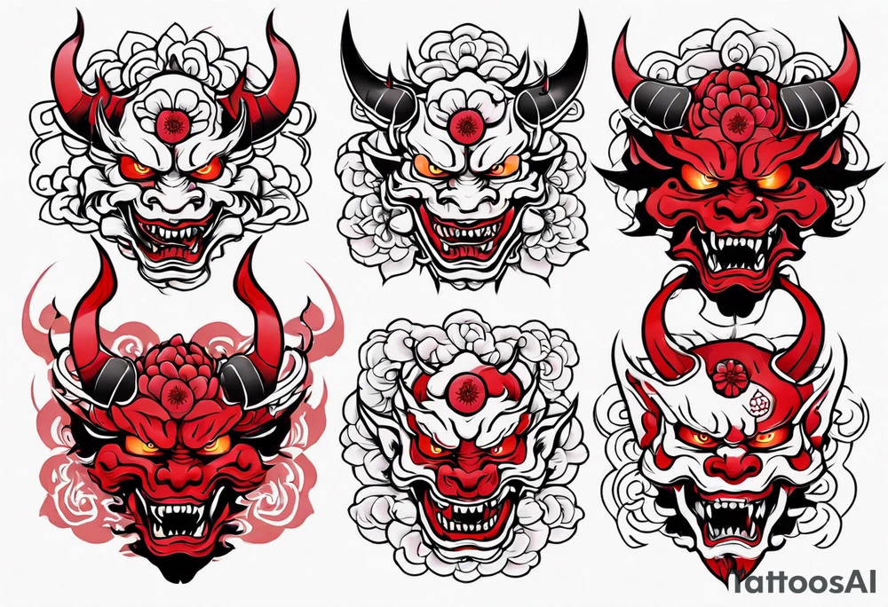 Cherry blossom red sun oni tattoo idea