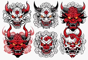 Cherry blossom red sun oni tattoo idea