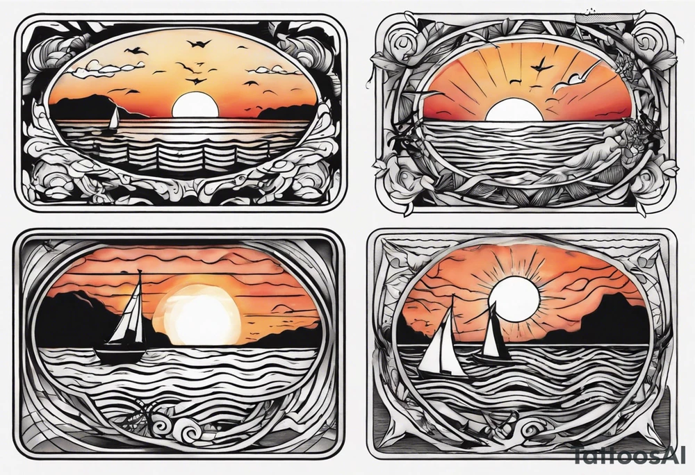 Sunset over the sea in a rectangle tattoo idea