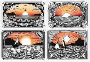 Sunset over the sea in a rectangle tattoo idea