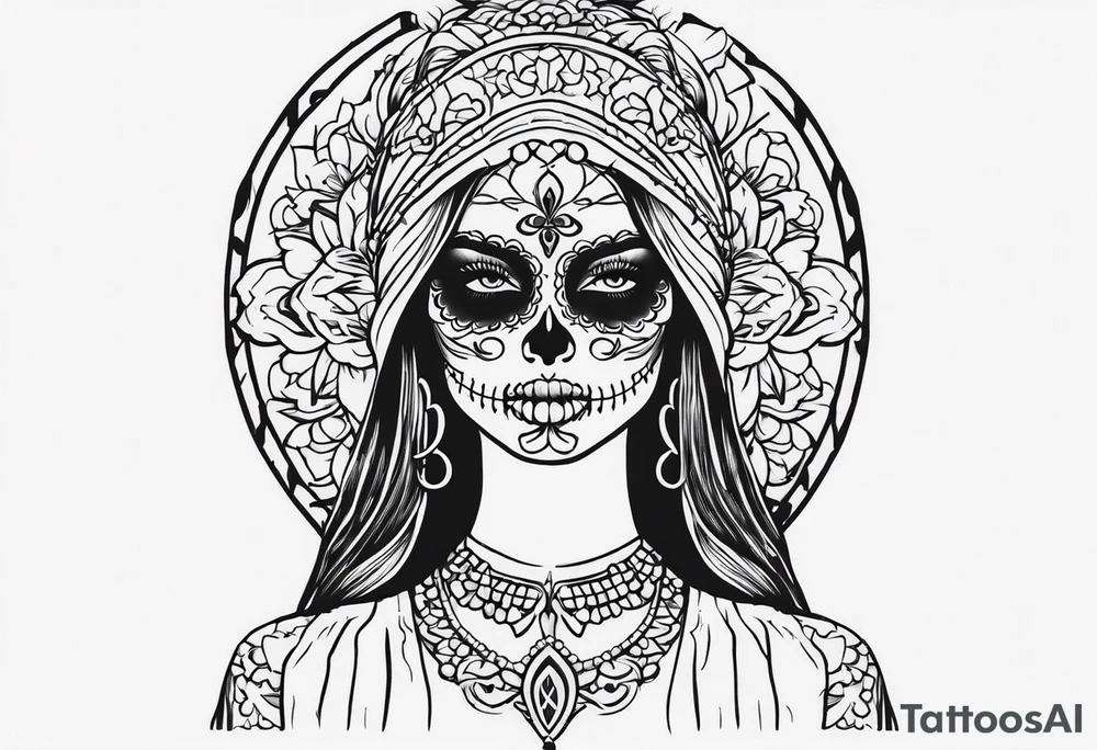 Sugar skull girl praying tattoo idea