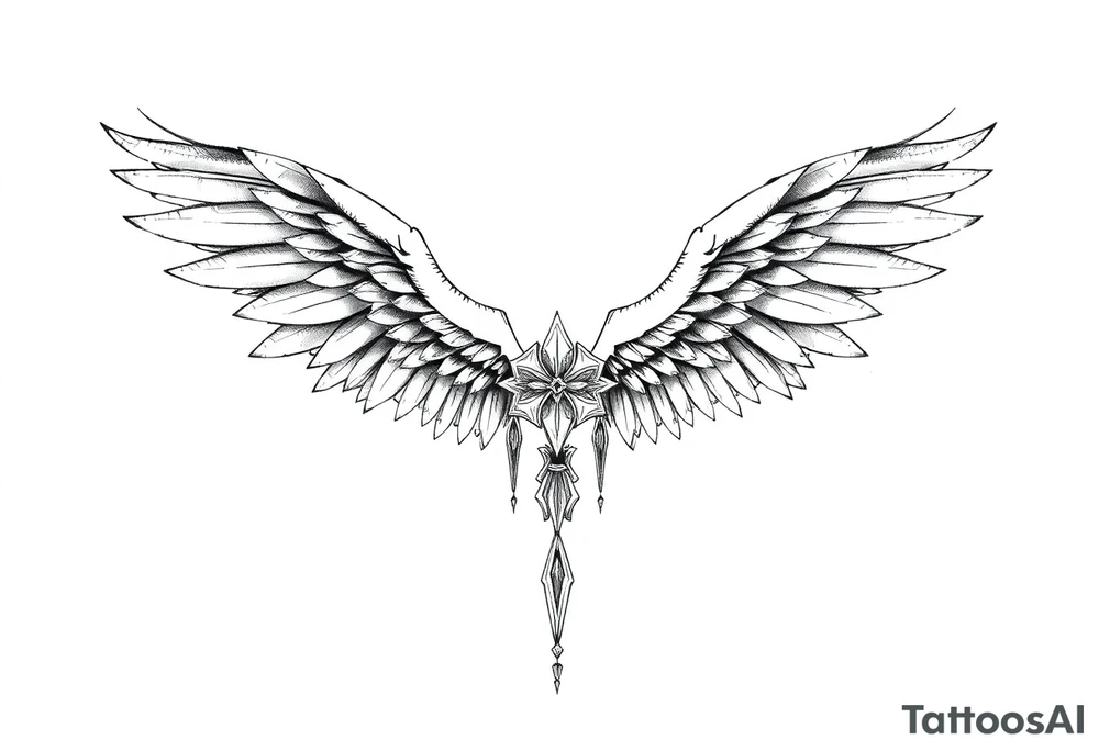 Long Angelwings straight down tattoo idea
