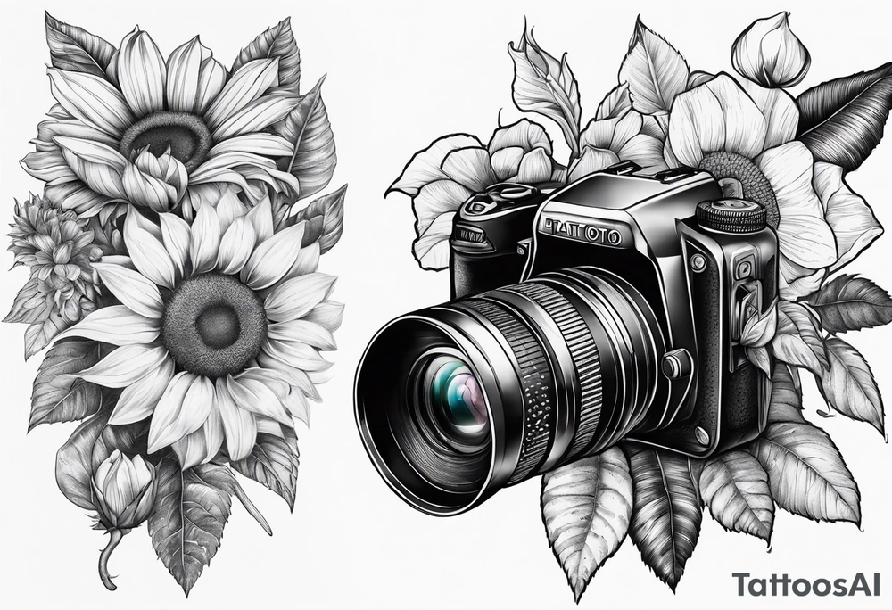Tournesol,  rose flower, Camera, wave, palmier tattoo idea