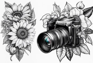 Tournesol,  rose flower, Camera, wave, palmier tattoo idea
