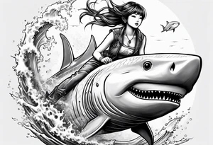 japanese girl riding shark tattoo idea